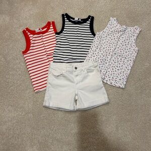 GAP Kids Bundle of White Jean Shorts (Size 10) with 3 Gap Tank Tops